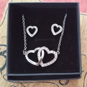 Interlocking Heart Silver Necklace and Earring Set ~ Free Shipping! ☆ NWT